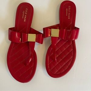Cole Haan Red Sandal with Bow and Gold Detail Size 7.5